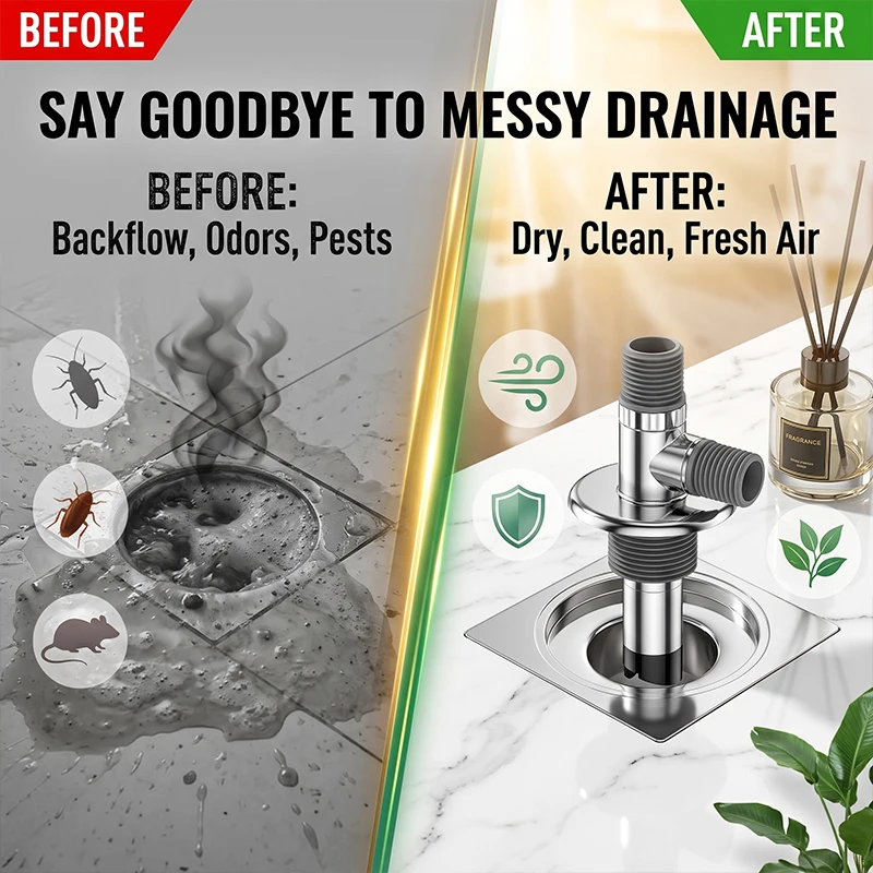 Washing Machine Drain Pipe Tee Joint Floor Drain Adapter Extended Anti Odor Core Backflow Preventer For Bathroom Shower Tub