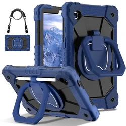 For Samsung Galaxy Tab A9 8.7 2023 Kids Case Rotation Handle Stand Shockproof Rugged Cover for SM-X110 X115 X117 PC+Silicon Case