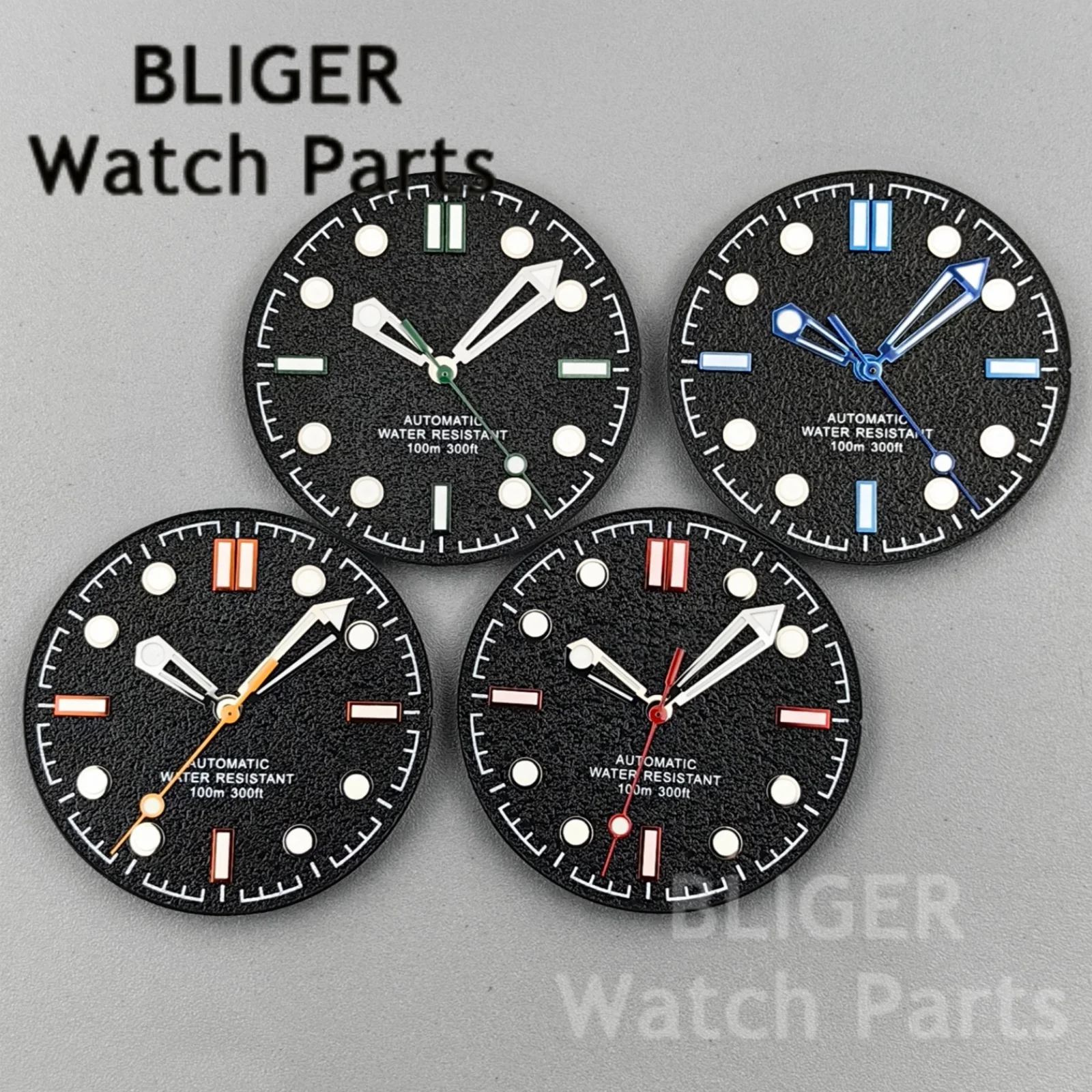 

BLIGER 31 мм светящееся лицо, черная текстура, песчаный циферблат, оранжевый, красный, наборы секундных стрелок, подходят для механизма NH35 NH38 ETA2824 PT5000 Miyota DG