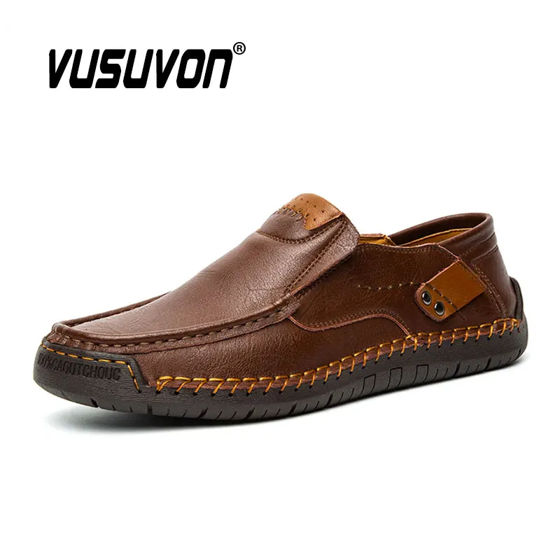 2023 Fashion Men Cow Leather Loafers Dress Casual Shoes Black Business Moccasins Rubber Sole 38-48 Big Size Breathable Flats