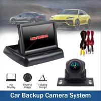 Sistema de marcha atrás de visión nocturna para coche, juego de cámara de visión trasera con pantalla plegable de 4,3 pulgadas, adecuado para coches, camionetas, camiones, vehículos recreativos y SUV