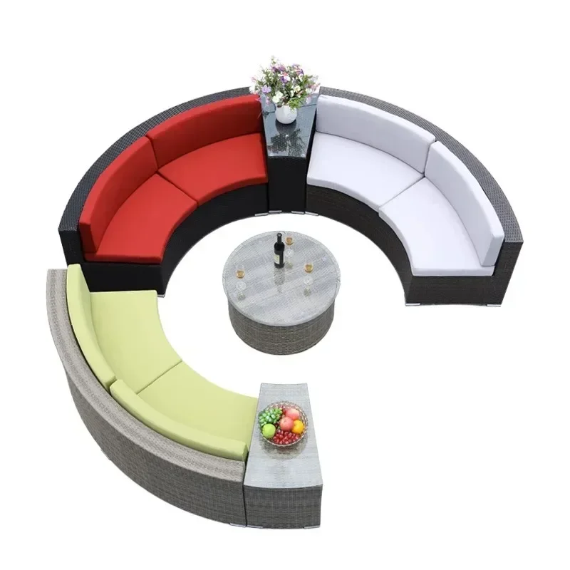 

Outdoor rattan round sofa villa terrace courtyard rattan art hotel leisure area reception rattan sofa waterproof combination