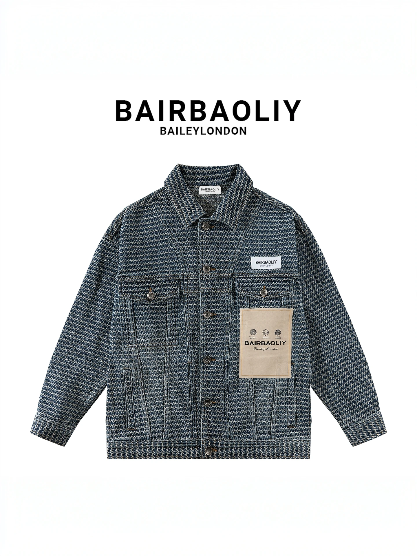 

BAIRBAOLIY Classic Logo Patch Embroidered Denim Jaet Faionable Urban Sle Youth Outerwear Warm Long Sve Coat