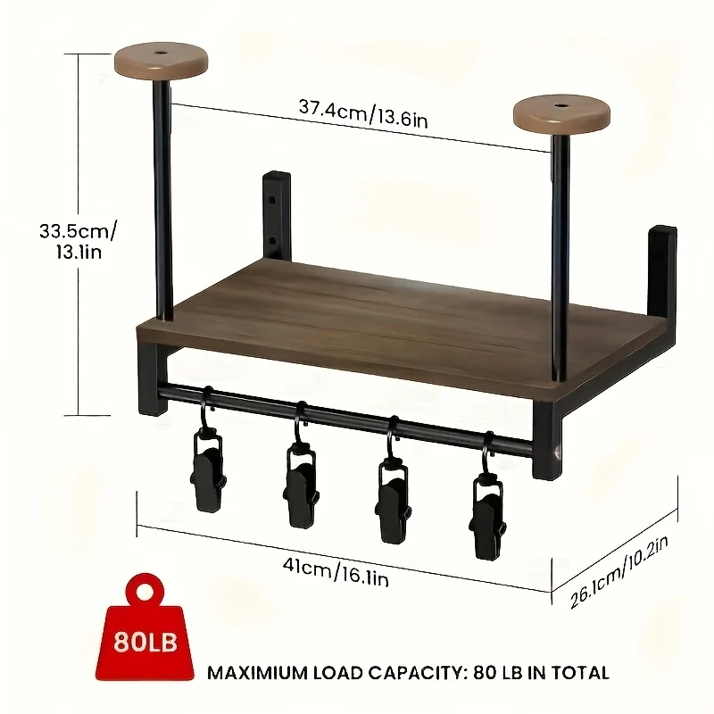 Wall-Mounted Motorcycle Helmet and Gear Display Rack with Hooks - Durable Wooden Construction