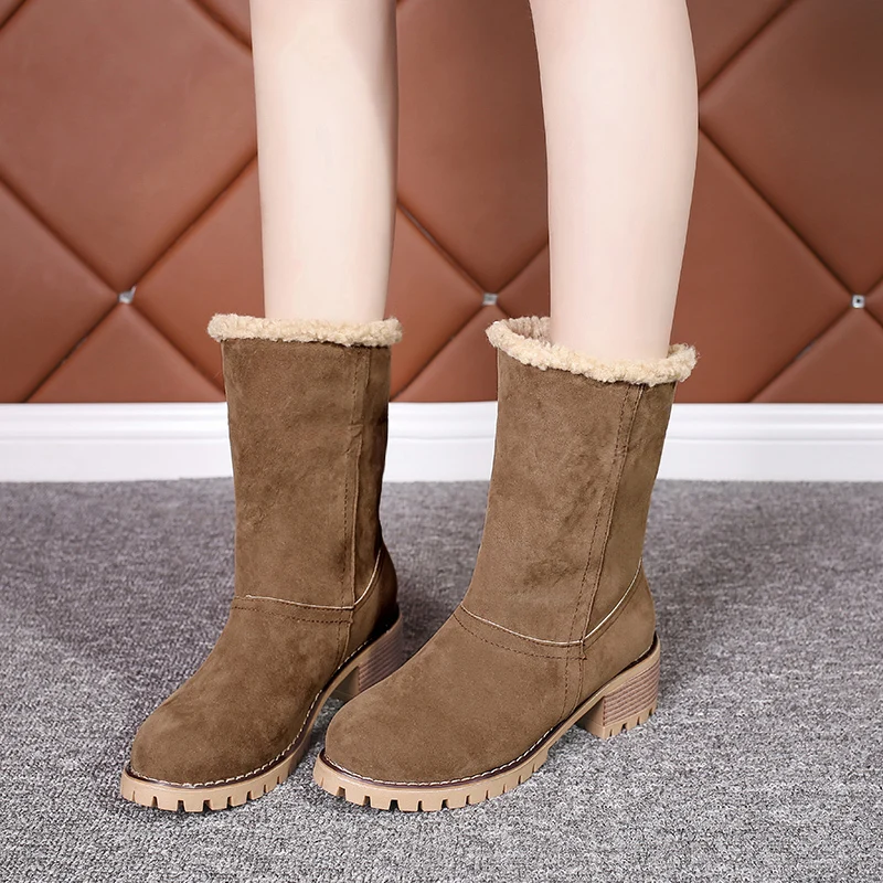 Botas de nieve cálidas para mujer, botines de lana, zapatos cómodos, informales, de media pantorrilla, invierno, 2023