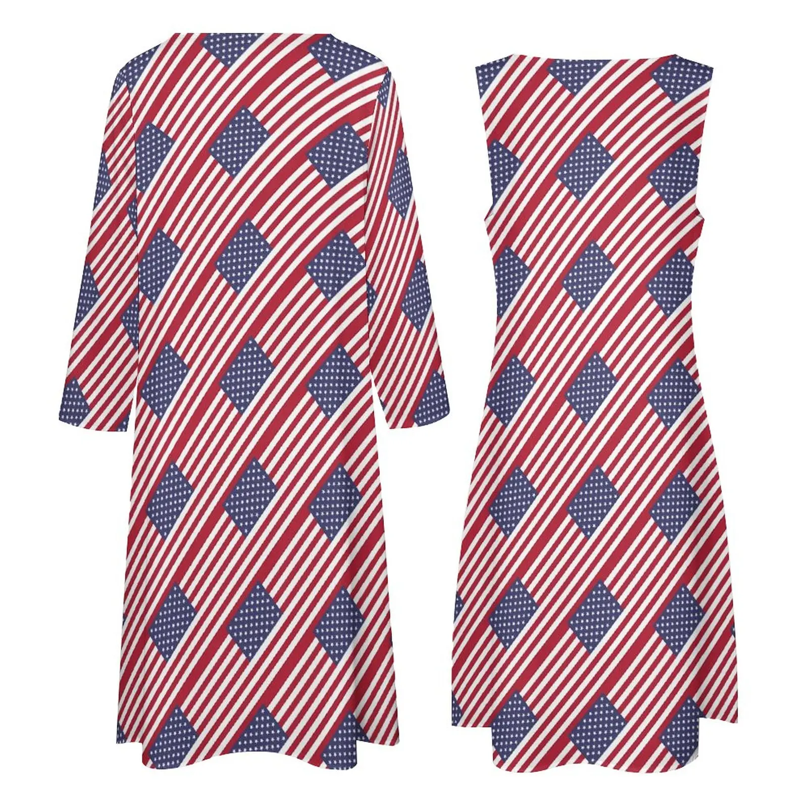 Abito con bandiera USA Abito lungo da spiaggia Boho estetico con stampa a righe in due pezzi Abito lungo moderno da donna Regalo di compleanno