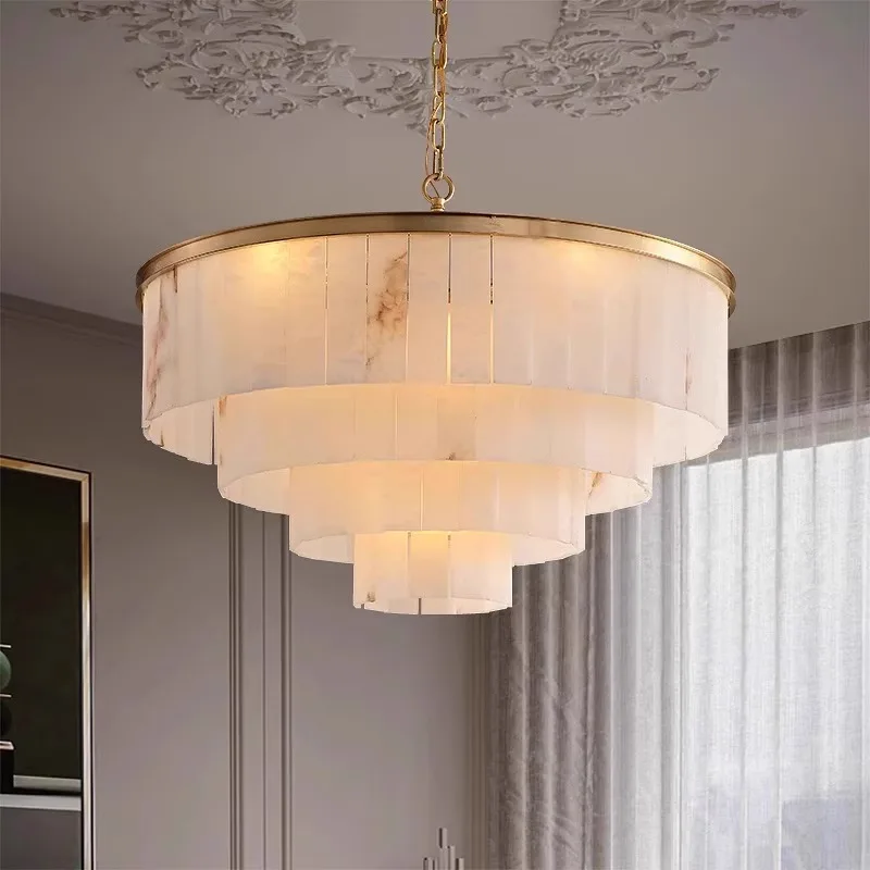 

brass copper Spanish Marble Chandelier Pendant Light for Living Dining Room Bedroom hotel villa decor Alabaster suspension Light
