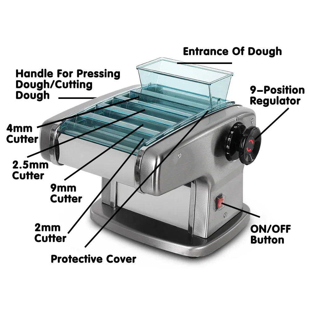 LXCHAN Electric Pasta Machine Noodle Maker 220V Commercial Stainless Steel Pressing Machine Dough Cutter Dumpling Skin