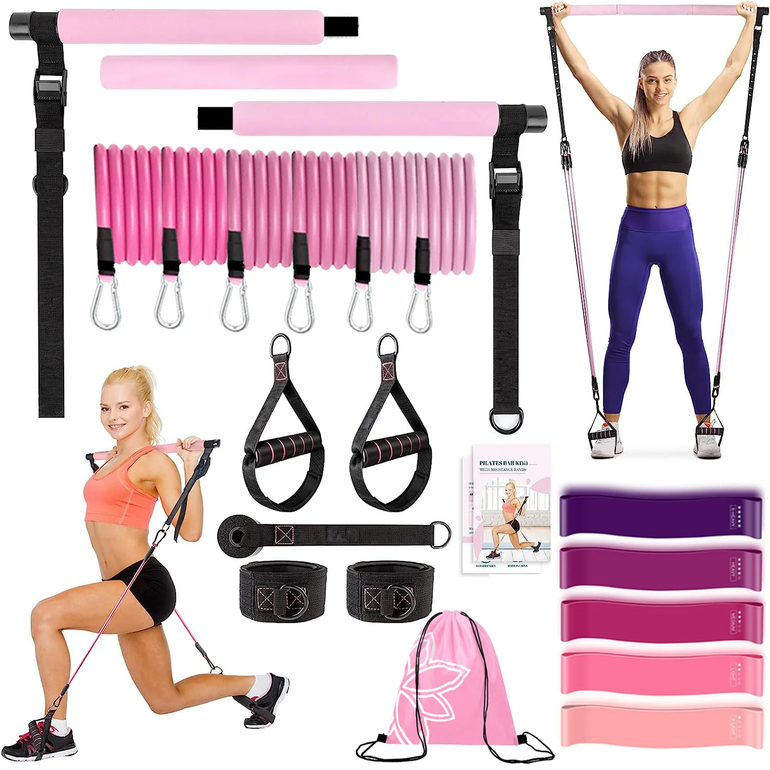 Pilates Bar Kit with Resistance Bands Multifunctional Yoga Bar Portable Home Gym Resistance Bar Kit for Full Body Workouts