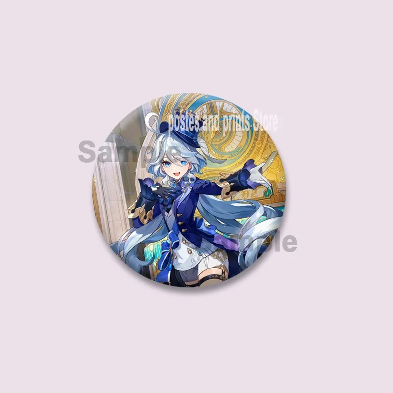 فتاة كارتون فورينا ‌   شارة لعبة Genshin تأثير بروش دائري على حقيبة الملابس والاكسسوارات مخصص التلبيب دبوس مجوهرات هدية للأصدقاء