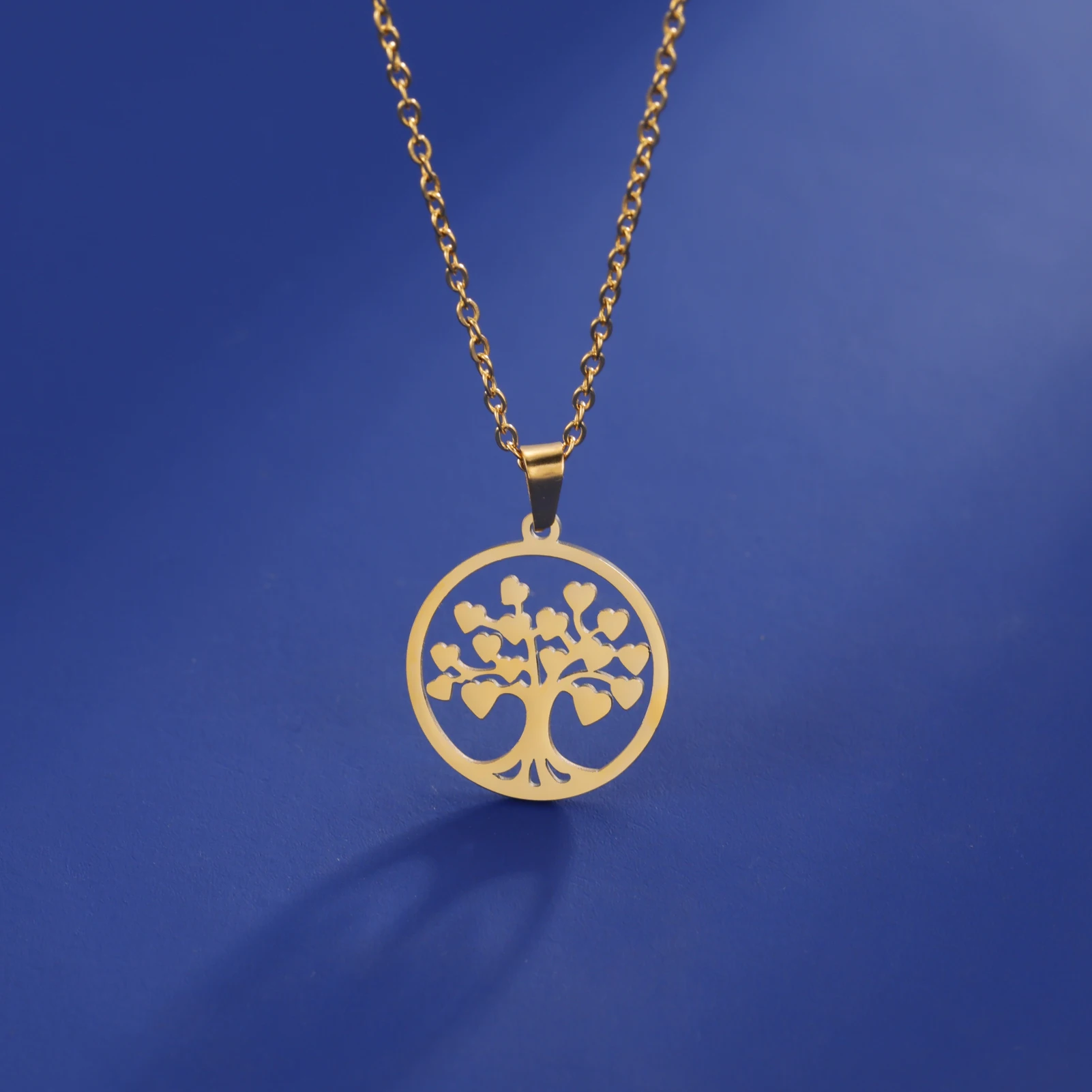 JDZQJ Tree of Life Stainless Steel Necklace for Women Gold Color Round Pendant Neck Chain 2023 Fashion Jewelry Chirstmas Gifts