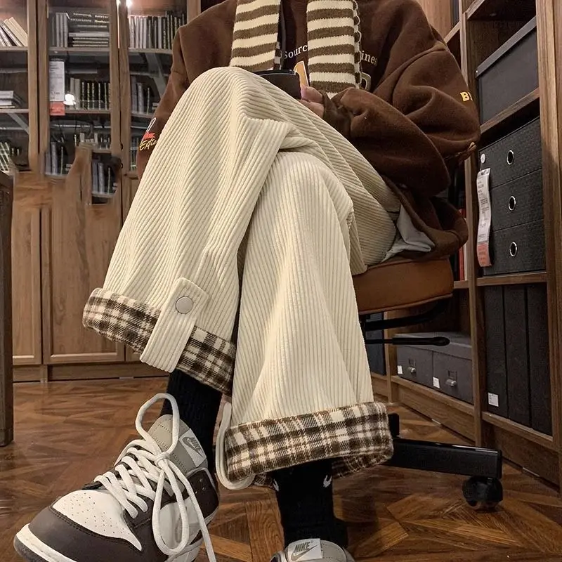 

Мужские широкие брюки из вельвета 300 Pou большого размера, прямые повседневные брюки в уличном стиле, осень-зима, новинка