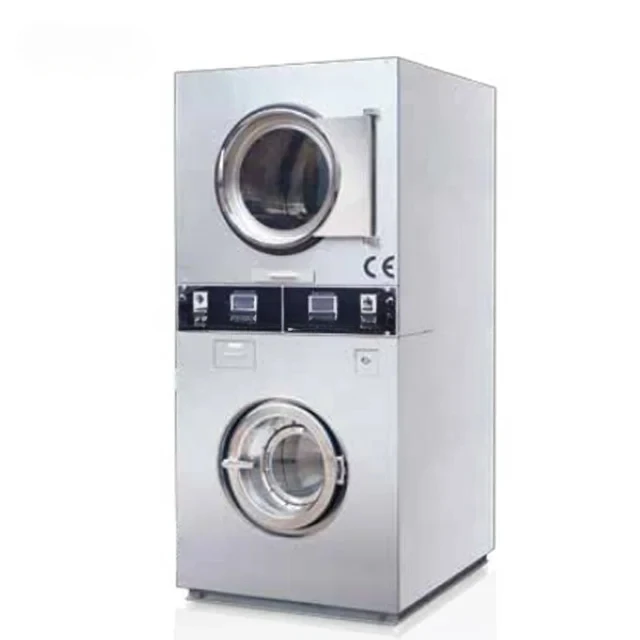 Lavadora secadora, totalmente automática, 15 kg, 20 kg, 25 kg, funciona con monedas o tarjetas, apilable, eficiente y conveniente