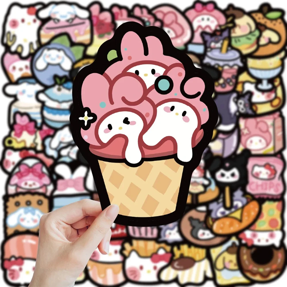 10/30/50pcs Funny Sanrio Food Cartoon Stickers Cute Kuromi Pochacco My Melody Decals Phone Diary Fridge Kawaii Graffiti Sticker