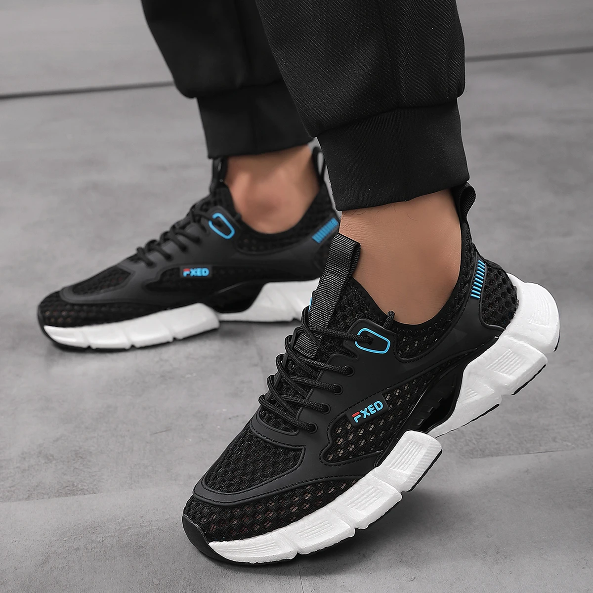 Sapatos masculinos de malha casual, sola macia respirável, leve, para pesca ao ar livre, sola macia, sapatos de malha masculinos