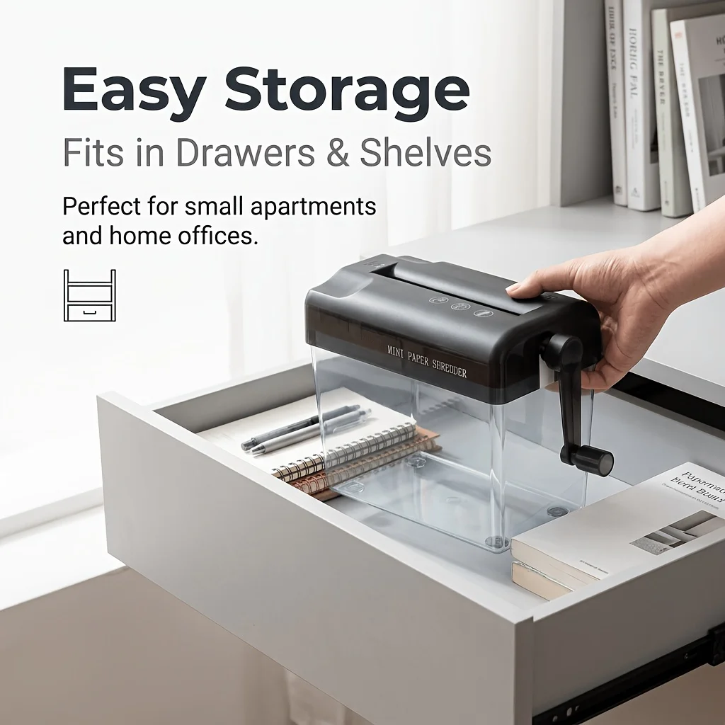 Mini Hand Crank Paper Shredder -Silent Manual Strip Cut Shredder,Desktop Shredder Suitable for Destroying Confidential Documents