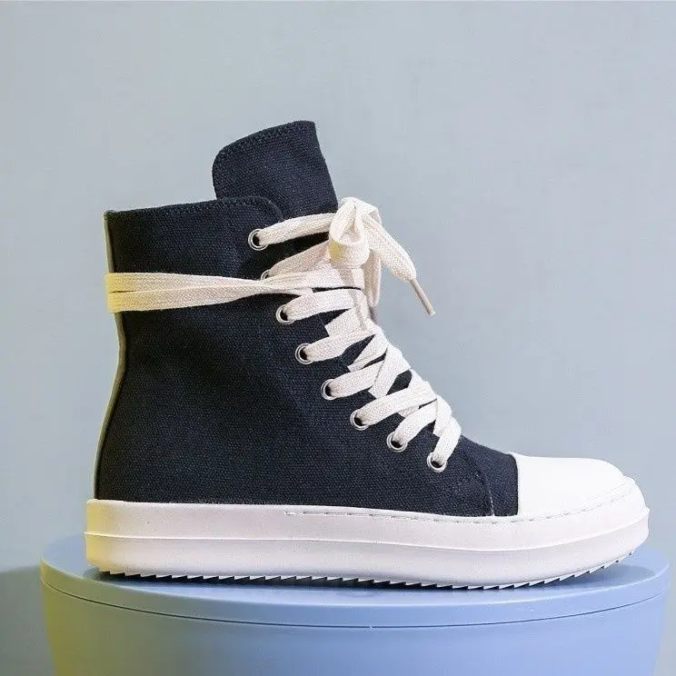 

Новые мужские и женские черные высокие парусиновые туфли High Street, мужские и женские кожаные ботинки на толстой подошве со шнуровкой, парные ботинки