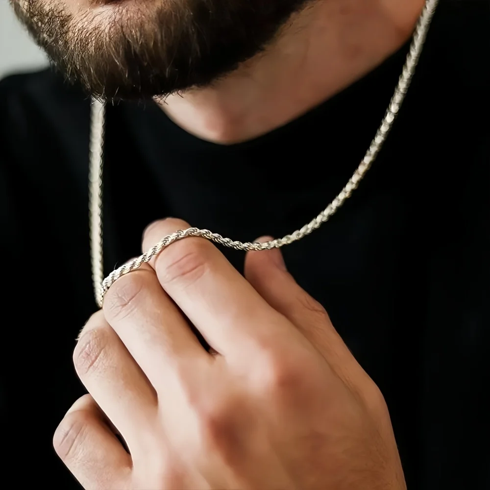 2mm Men Silver Color Twisted Twist Chain Necklace Simple Titanium Steel Choker Fashionable Non-fading Stainless Steel Jewelry