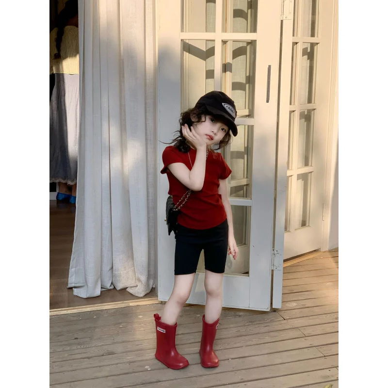 

Girls Suit2025Summer New Style for Toddlers and Young Children2-7Year Old Vest Shorts Set Children's Base Shirt Trendy