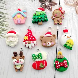 10 stücke Weihnachts karikatur niedlichen Harz Anhänger Santa Claus bunte flache Rückseite Nagel Charms DIY Halskette Armband Schlüssel ring Zubehör