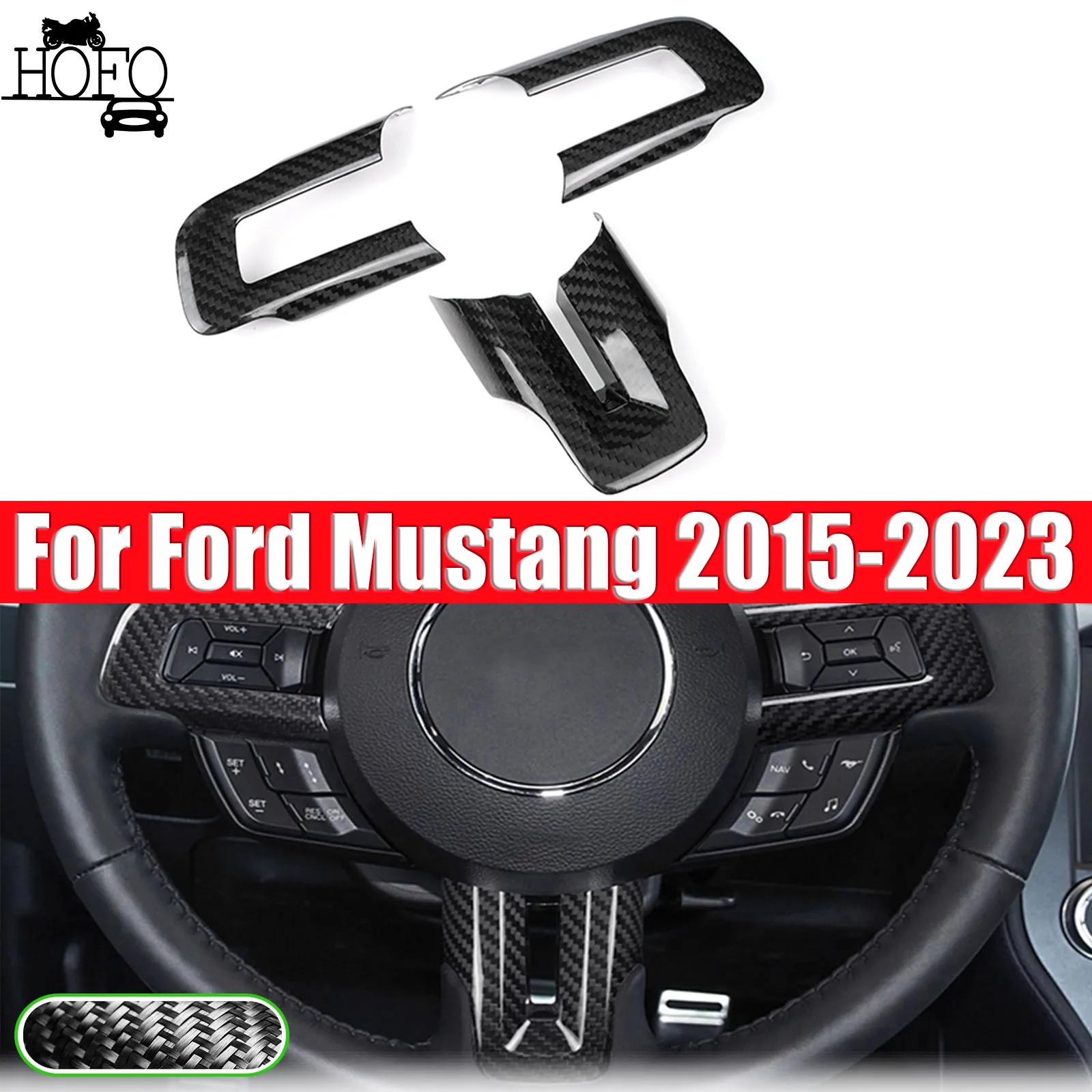 3PCS/SET Steering Wheel Button Panel Cover For Ford Mustang 2015-2023