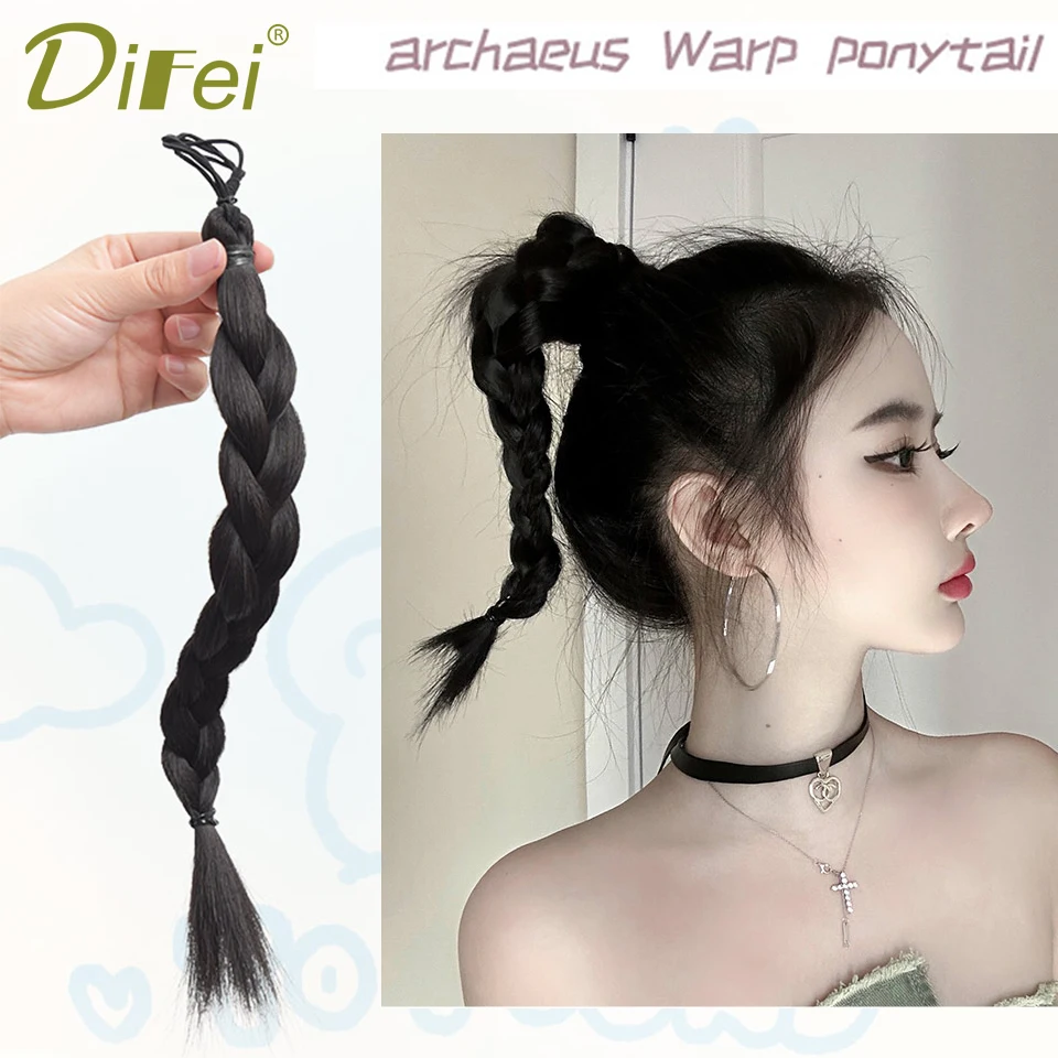 DIFEI Synthetic Cocked Tail Twists braid Ponytail Sweet And Cool Wig Braid headband Ponytail Hairpiece Short Braided Ponytail