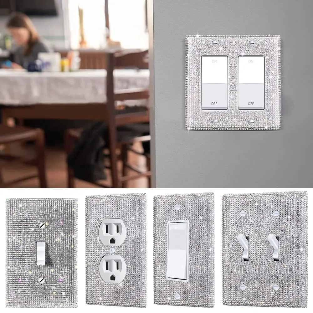 US Standard Elegant Crystal Glitter Bling Plug Outlet Wall Plate Cover Rhinestones Socket Frame Switch Panel Sticker