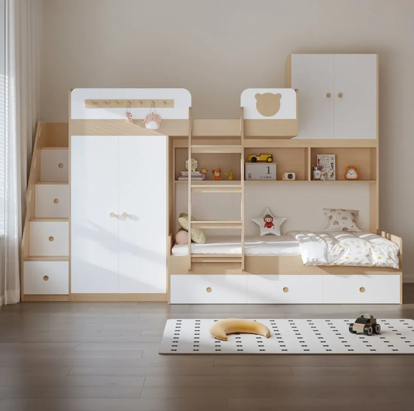 #Multi-functional Wood Bunk Beds With Storage For Small Apartments-Durable Comfortable Children Beds