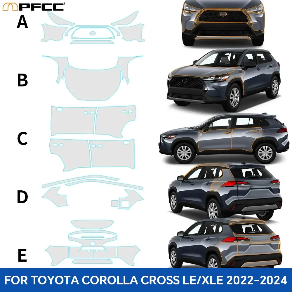 

Для Toyota Corolla Cross LE/XLE 2022-2024 защитная пленка для автомобильной краски, ТПУ, предварительно вырезанная наклейка на тело против царапин, комплект бюстгальтера, прозрачный