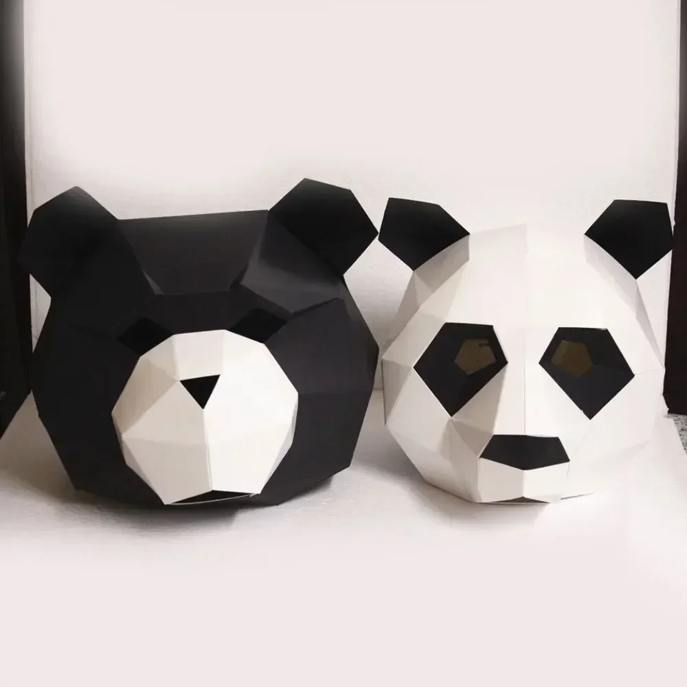 Cosplay Masks Halloween Party Mask Supplies Panda Bear Costume Head Hood 3D Paper Model DIY Cartoon Handmade Face Cosplay Toys