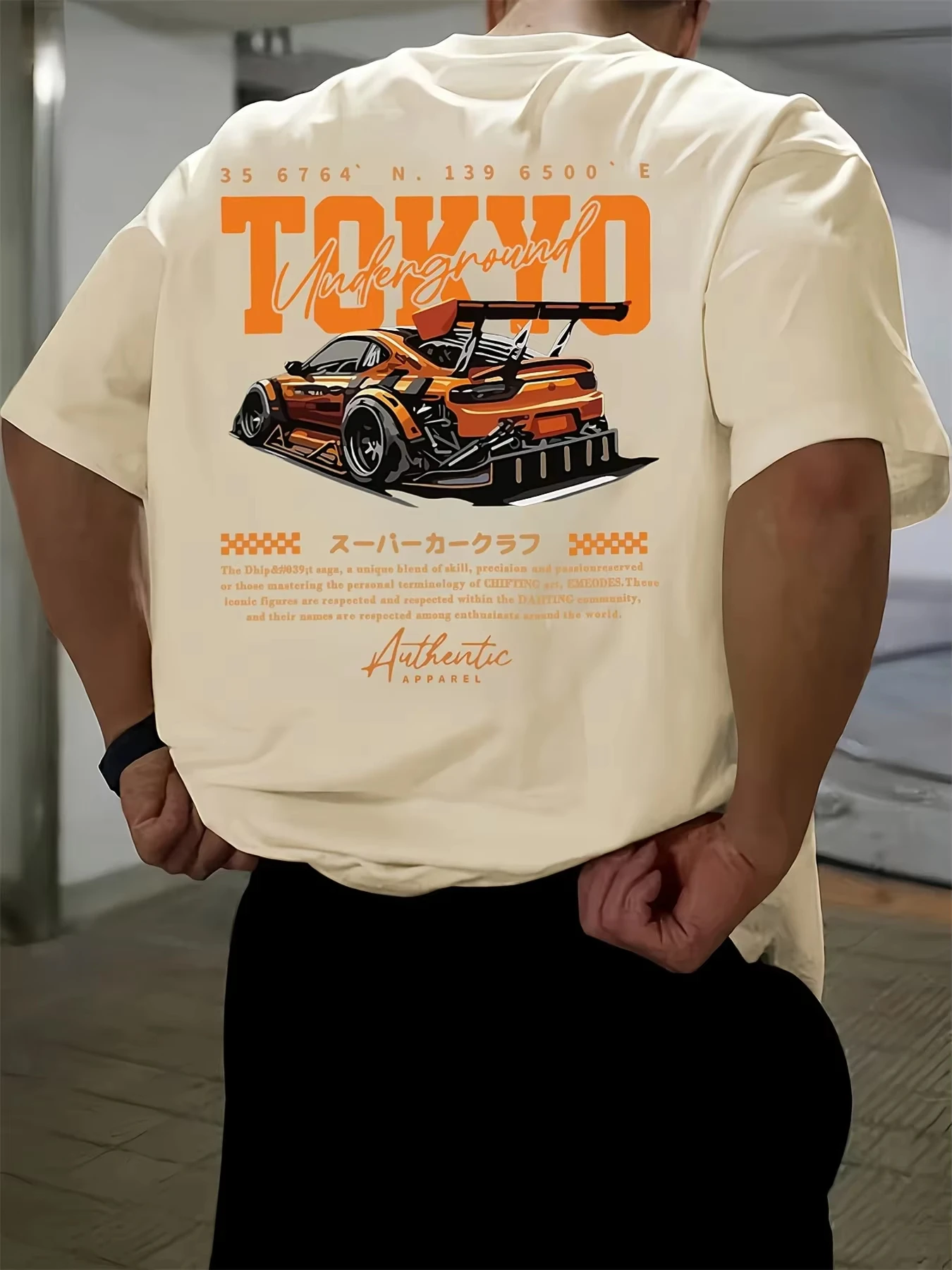 

Men's Summer Cotton Fashionable Casual Loose Large Size Japanese Tokyo Pattern Printed Round Neck Short Sleeve T-shirt Top