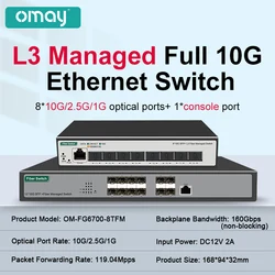 Conmutador de red gestionado L3, 8 puertos SFP + de 10 Gigabit, compatible con DHCP y enrutamiento dinámico, División VLAN y agregado de puertos