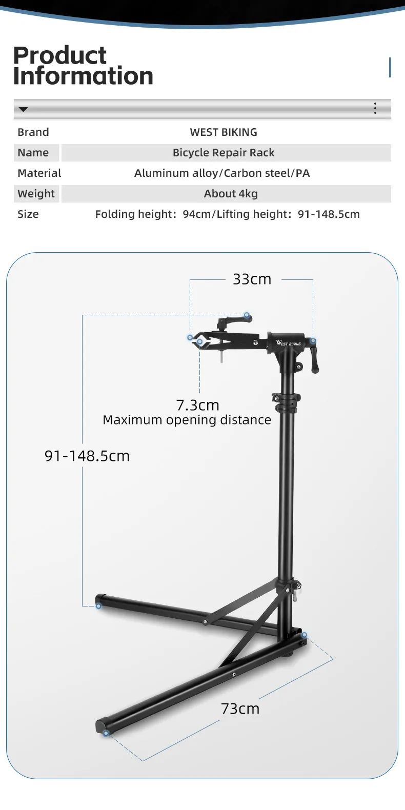 WEST BIKING Multifunktionaler Fahrrad-Reparaturständer, faltbarer Fahrrad-Ausstellungsständer, professioneller Fahrrad-Wartungsständer für Wand/Bodenmontage – Detail 3