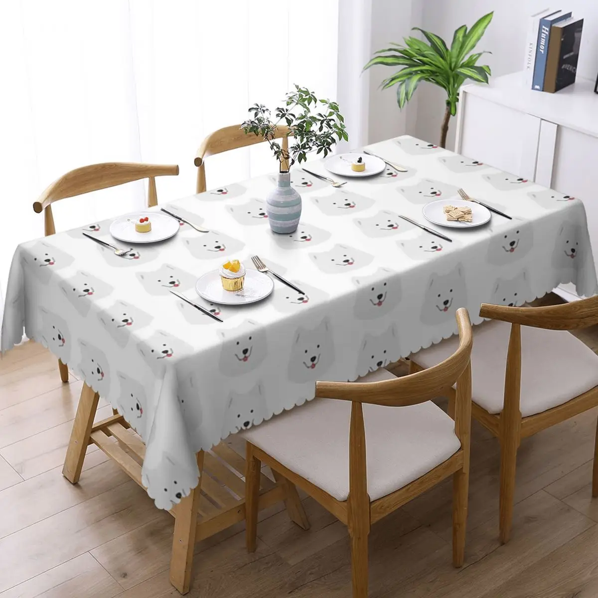 Samoyed With Tounge Out MLEM Custom Rectangular Tablecloth Waterproof Table Cover for Dining Events Table Cloth