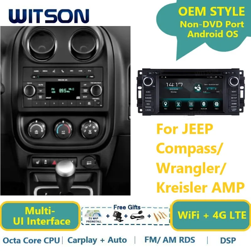 WITSON Android 14 Car Radio for JEEP Compass Wrangler Kreisler AMP Carplay GPS Navi Multimedia WiFi Head Unit