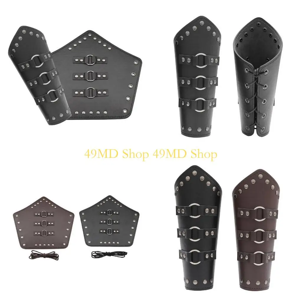

49MD Medieval Men Cosplay Wrist Bracers Lace-up Vintage Pirate Knight