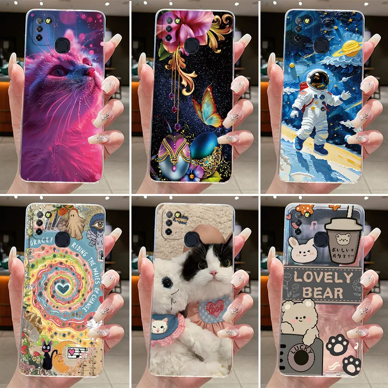 Soft Casing For Infinix Smart 5 X657 X657C / Infinix Hot 10 Lite X657B TPU Case Cute Cat Cartoon Silicon Transparent Phone Cases