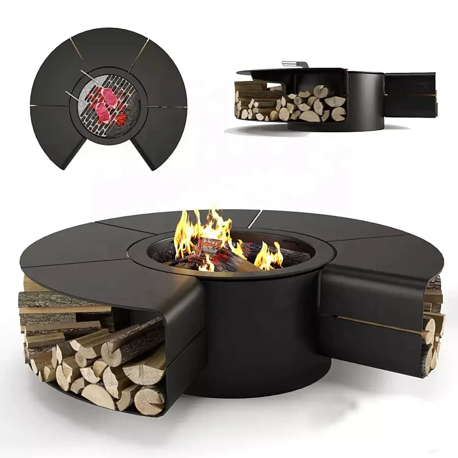 Customizable/Deposit Only Outdoor Smokeless Fire Pit Table Carbon Steel Fire Pit with Garden Furniture Set