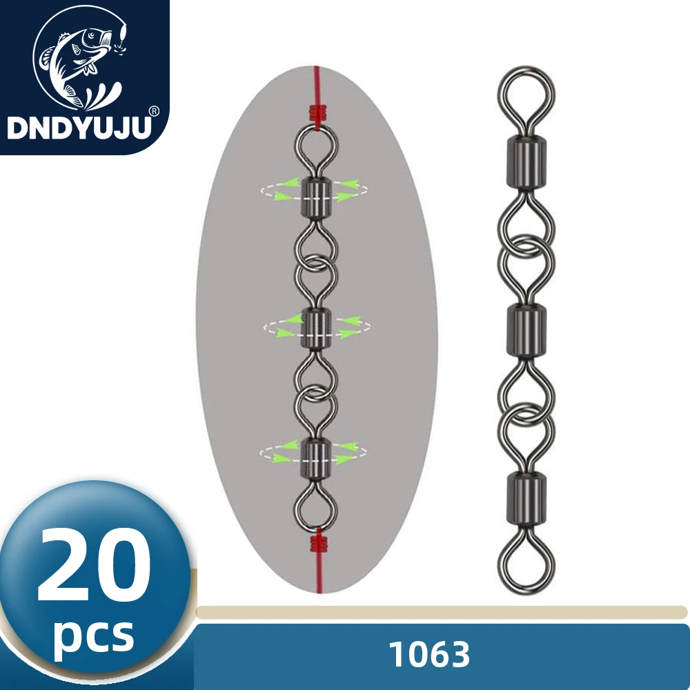 DNDYUJU 20pcs Bearing Safe Fishing Swivels Stainless Steel Rolling Triple Portable  Connect fishing tackle accessorie