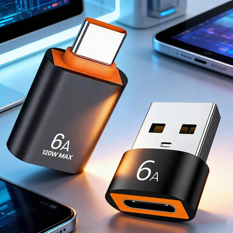 

Адаптер USB 6A на Type-C OTG, 120 Вт, конвертер USB-C (штекер) на Type-C (гнездо) для зарядки и передачи данных для Macbook, Samsung, 1 шт., 2 шт.