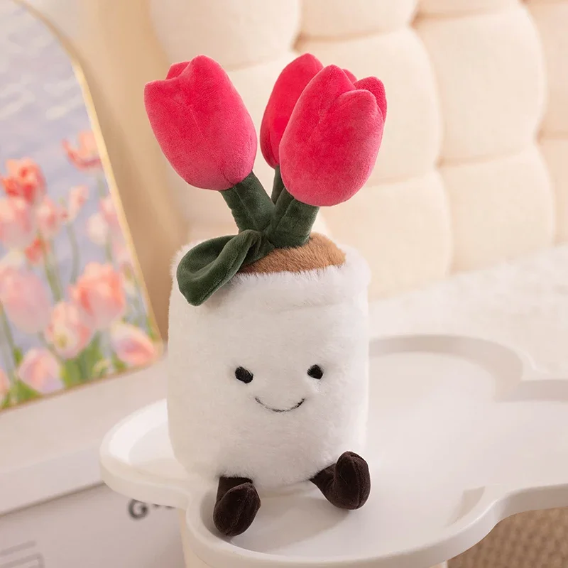 Vaso de plantas monstera brinquedos de pelúcia kawaii plantas tulipa bonecas de pelúcia dos desenhos animados decoração para casa brinquedo presente aniversário para crianças amigos