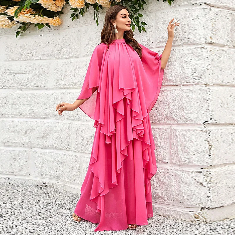 Eid Djellaba ผู้หญิง Ruffle ชั้นชุดมุสลิม Abaya ดูไบ Kaftan ตุรกีชุดราตรีงานแต่งงานชุด Caftan Marocain Femme Vestidos