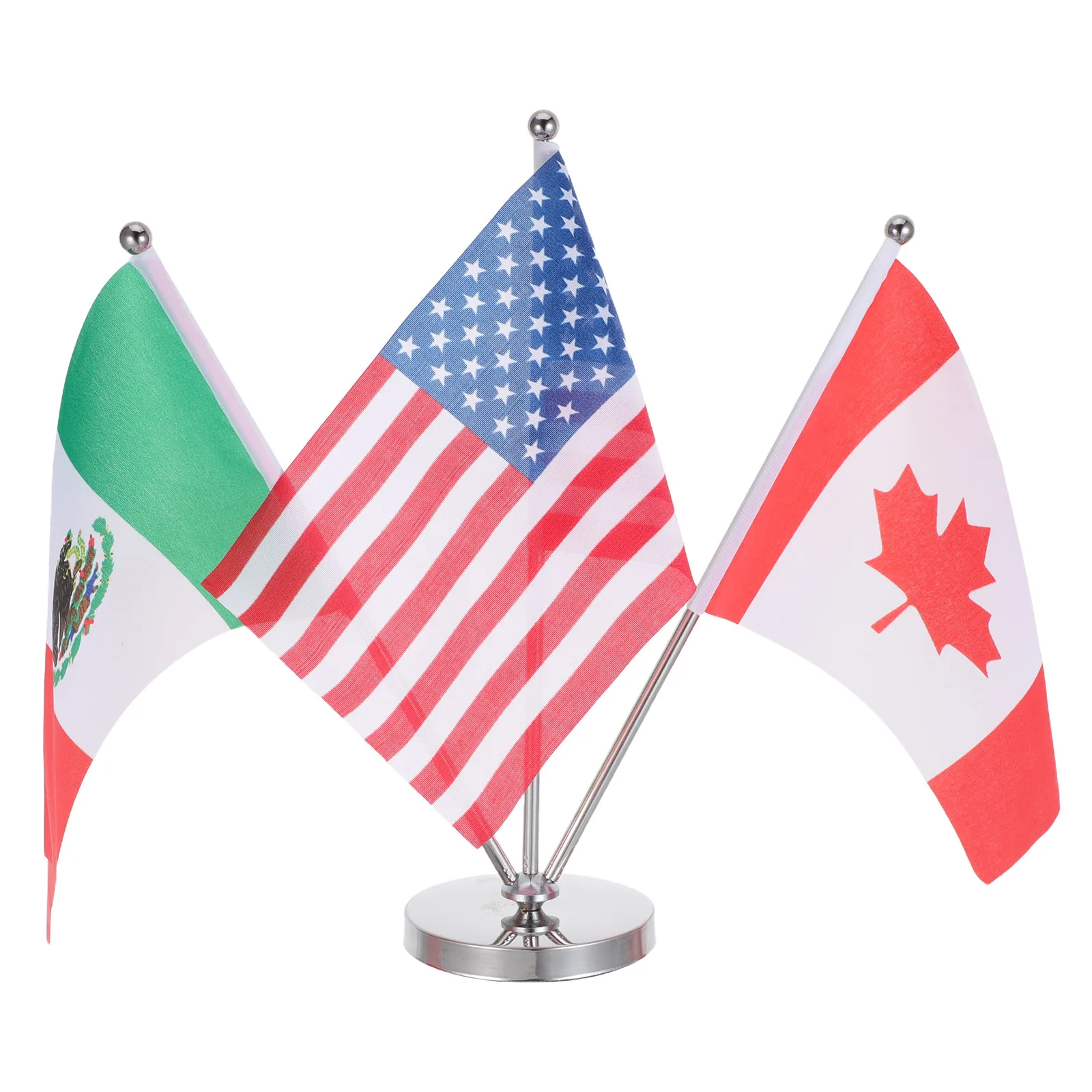 1Set Usa Mexico Canada Desk Flag with Stainless Steel Base Vibrant Hd Printed Mini National Table Flags for Football Party
