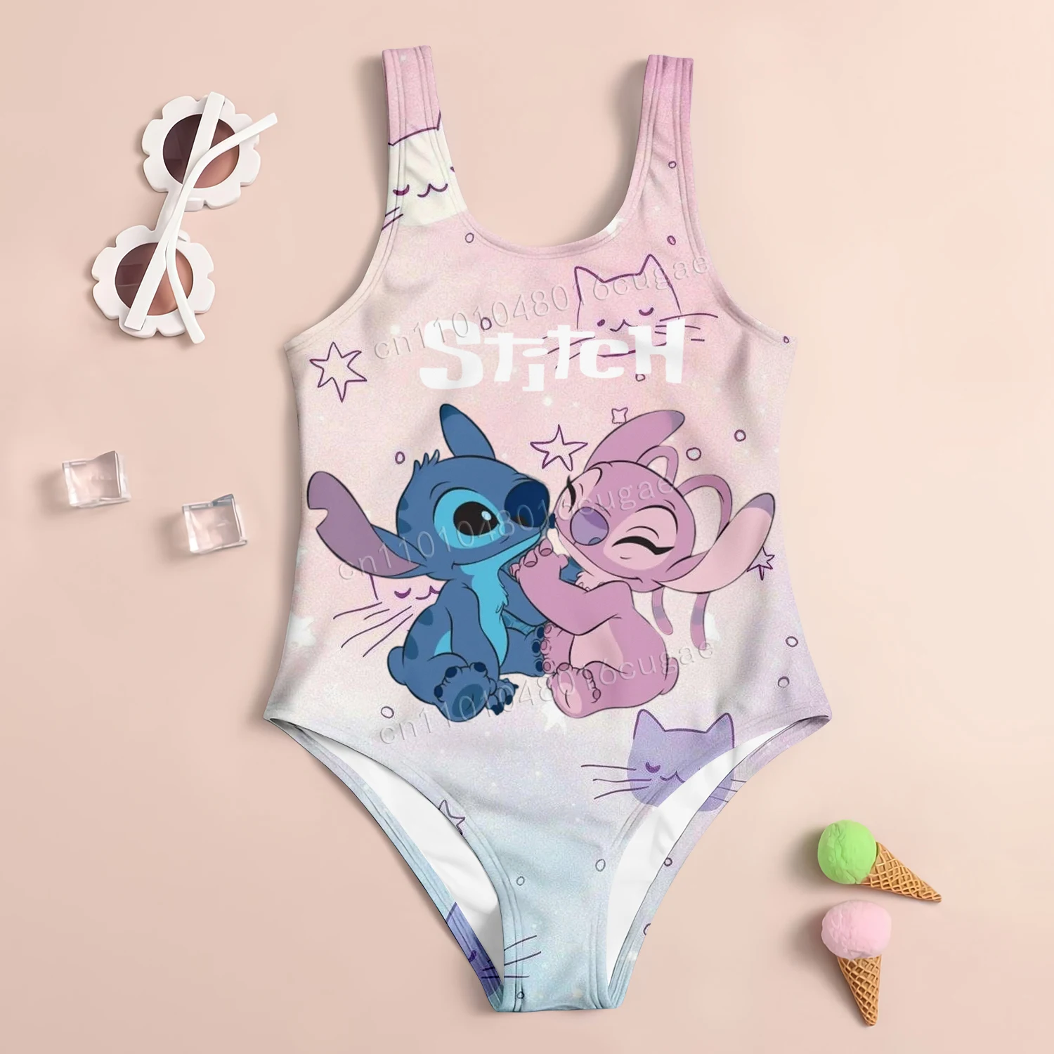 جميل ليلو وستيتش الرسوم المتحركة ملابس السباحة فتاة الشباب لطيف مريح قطعة واحدة ملابس السباحة الصيف الشاطئ الكرتون طباعة نمط ملابس السباحة #5