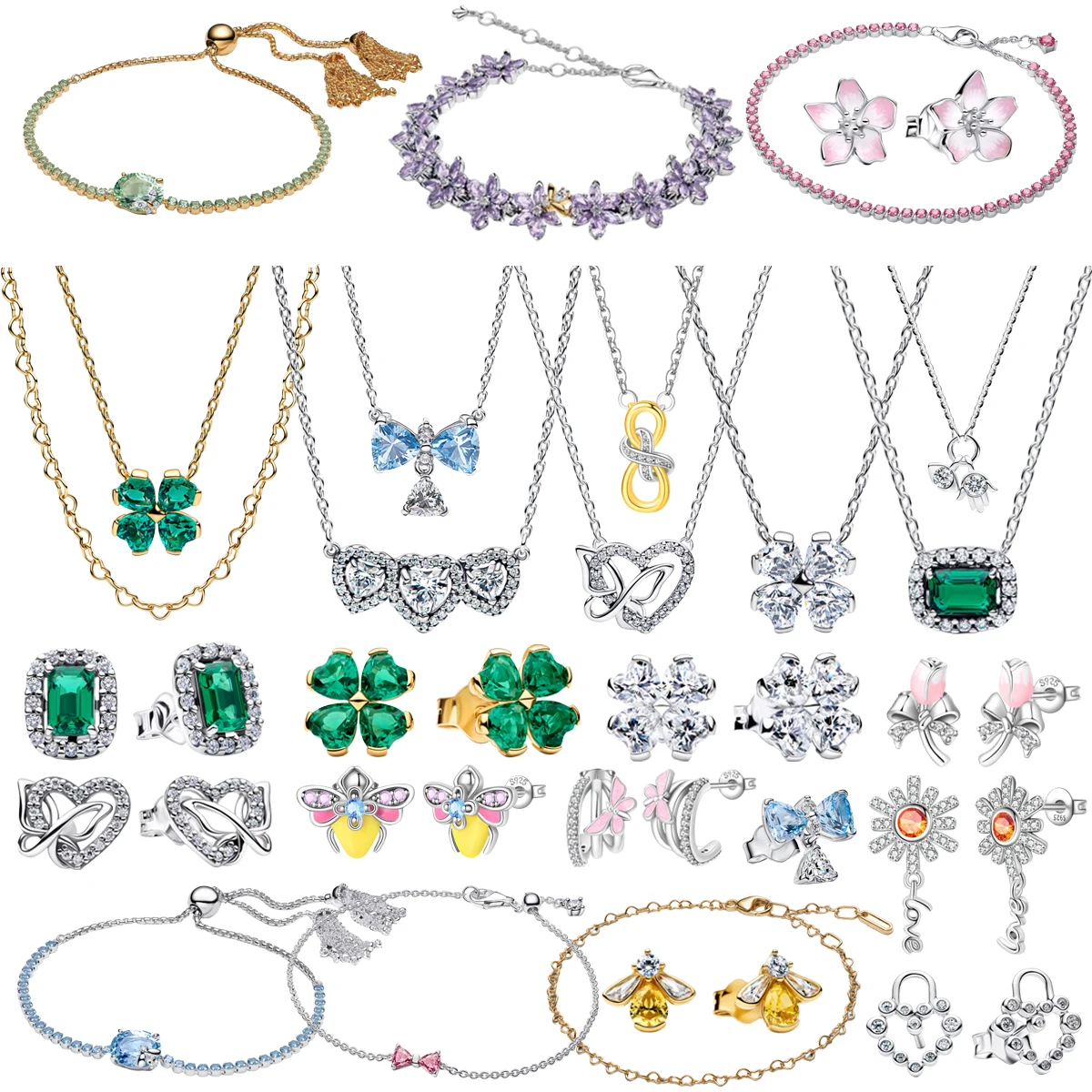 Nuevo Collar y Pulsera con Colgante de Plata de Ley 925 con Forma de Corazón y Trébol de Cuatro Hojas, Joyería Fina, Regalos para Cumpleaños de Mujeres