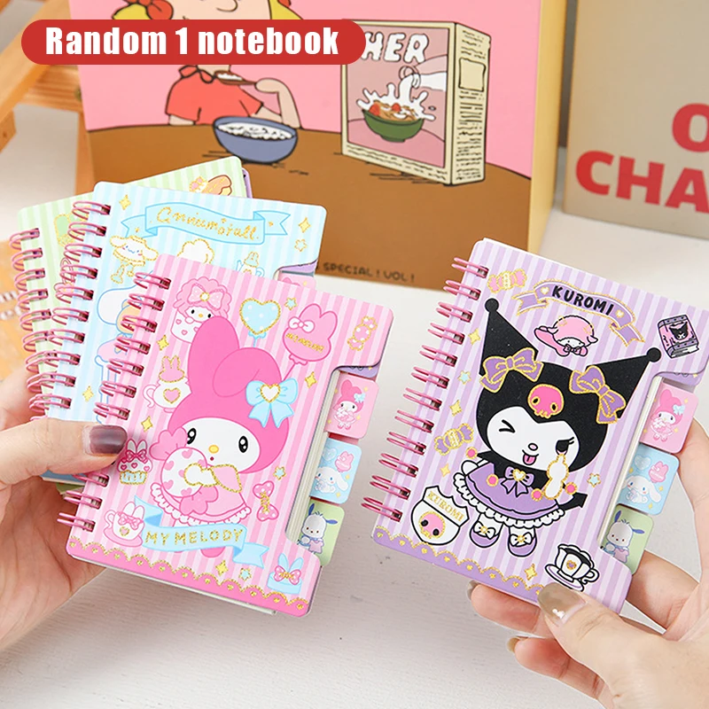 1PCS Random Portable Sanrio Cartoon Cute Notebook My Melody Kuromi Ultraman Anime Color Page Coil Book Stationery