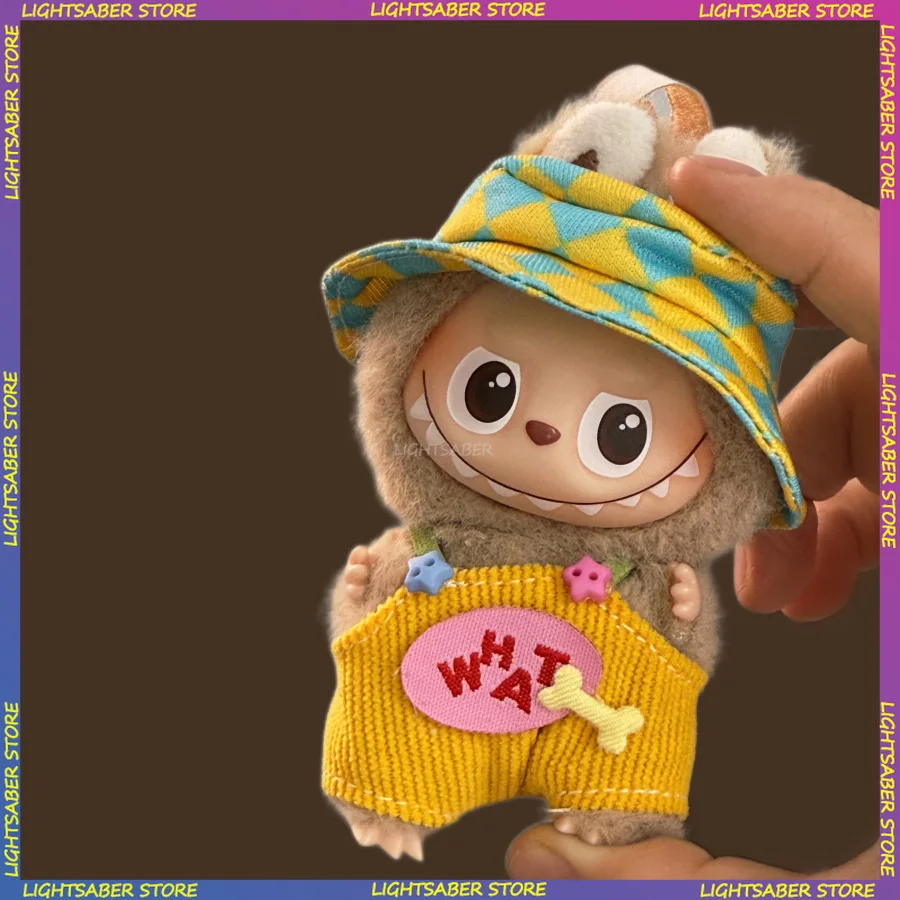 

Multi-style for Labubu 4.0 Clothes Kawaii Bucket Hat Suspender Trousers Set Mini Plush Doll Clothes Fashion Doll Accessories