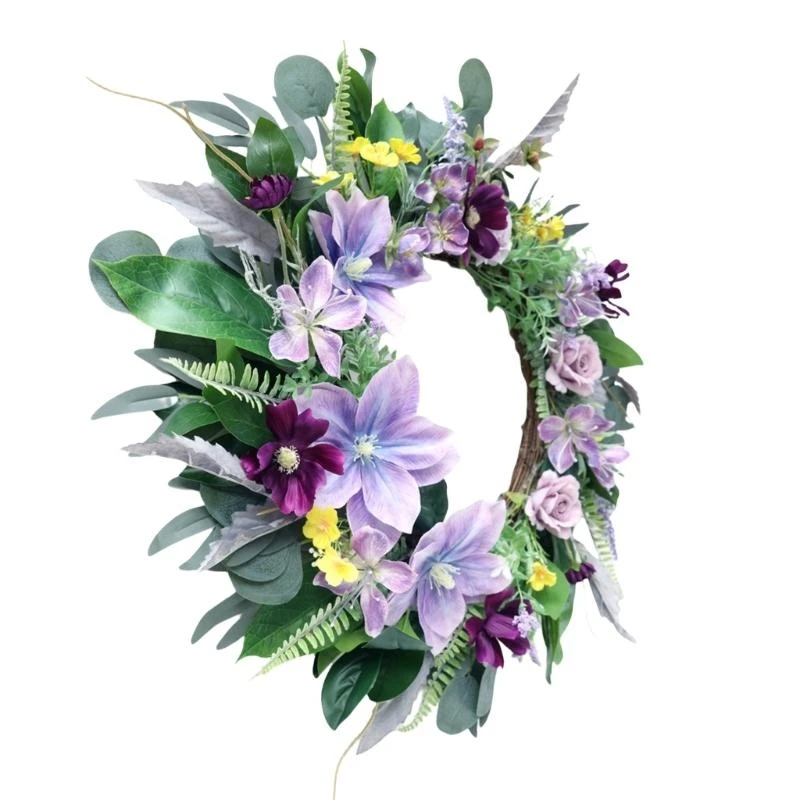 Artificial Flower Wreath Spring Festival Wreath Artificial Flower Wreath for Front Door Hallway Garden Farmhouses 15UB