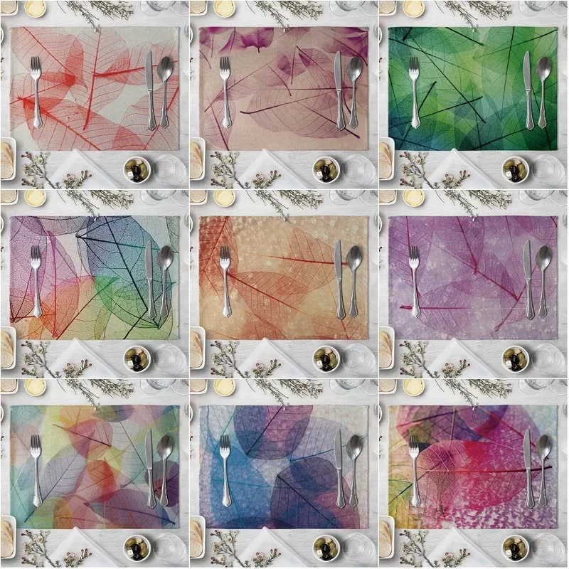 Mantel Individual de lino con hojas de colores abstractos, tazón, taza, tapete para mesa de cocina, cuenco para cena, bandeja para tazas, decoración del hogar, 32cm x 45cm