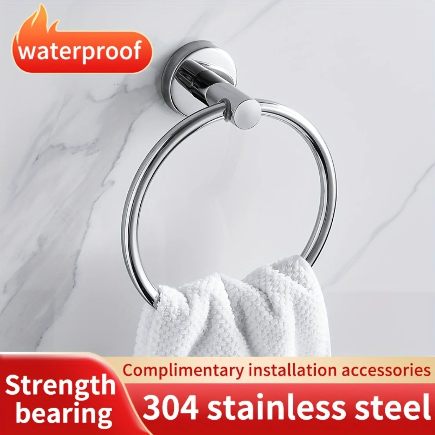 1pc Premium Stainless Steel Round Towel Ring - Stylish Wall Mount for Effortless Bathroom Organization - Durable, Rustproof, Mod